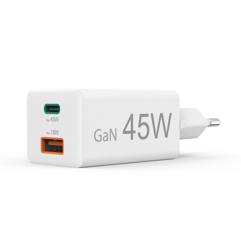 Hama Schnellladegerät 1x USB-C, 1x USB-A, Mini-Ladegerät, PD, 45 W, Weiss