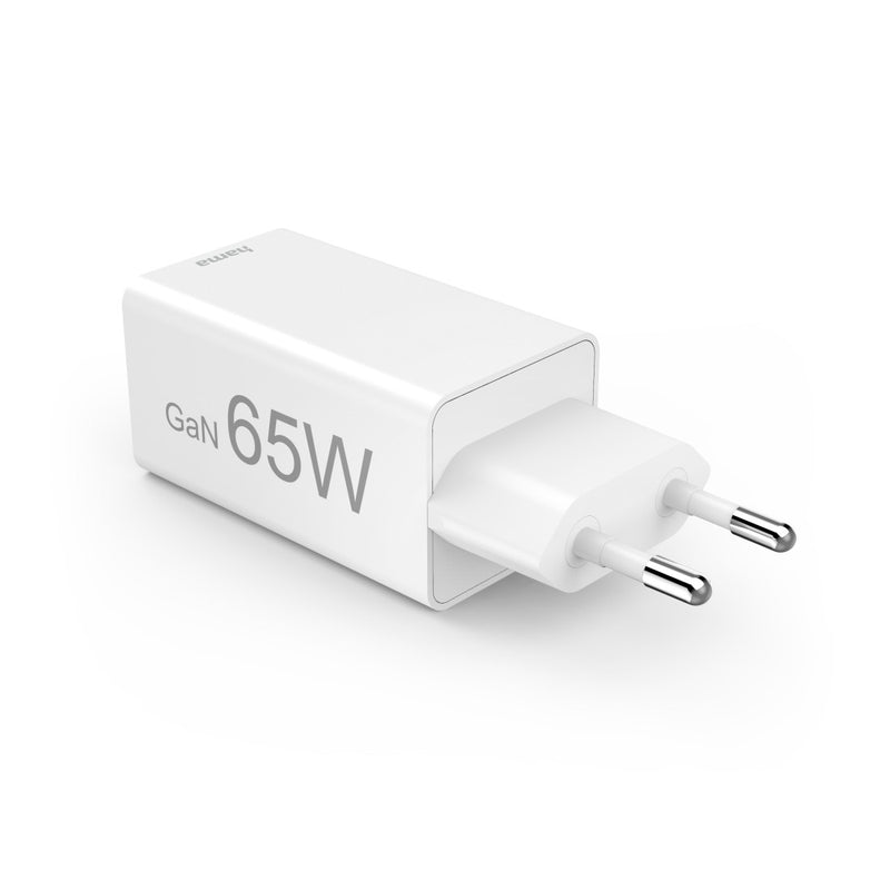 Hama Schnellladegerät GaN, 2x USB-C, Mini-Ladegerät, PD, 65 W, Weiss