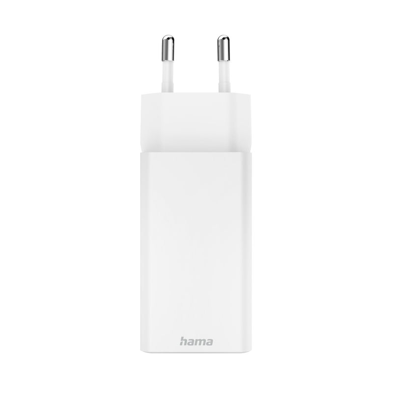 Hama Schnellladegerät GaN, 2x USB-C, Mini-Ladegerät, PD, 65 W, Weiss