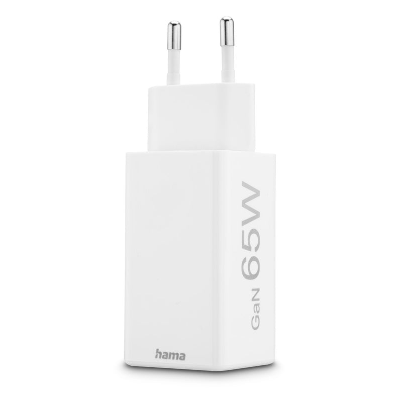 Hama Schnellladegerät GaN, 2x USB-C, Mini-Ladegerät, PD, 65 W, Weiss