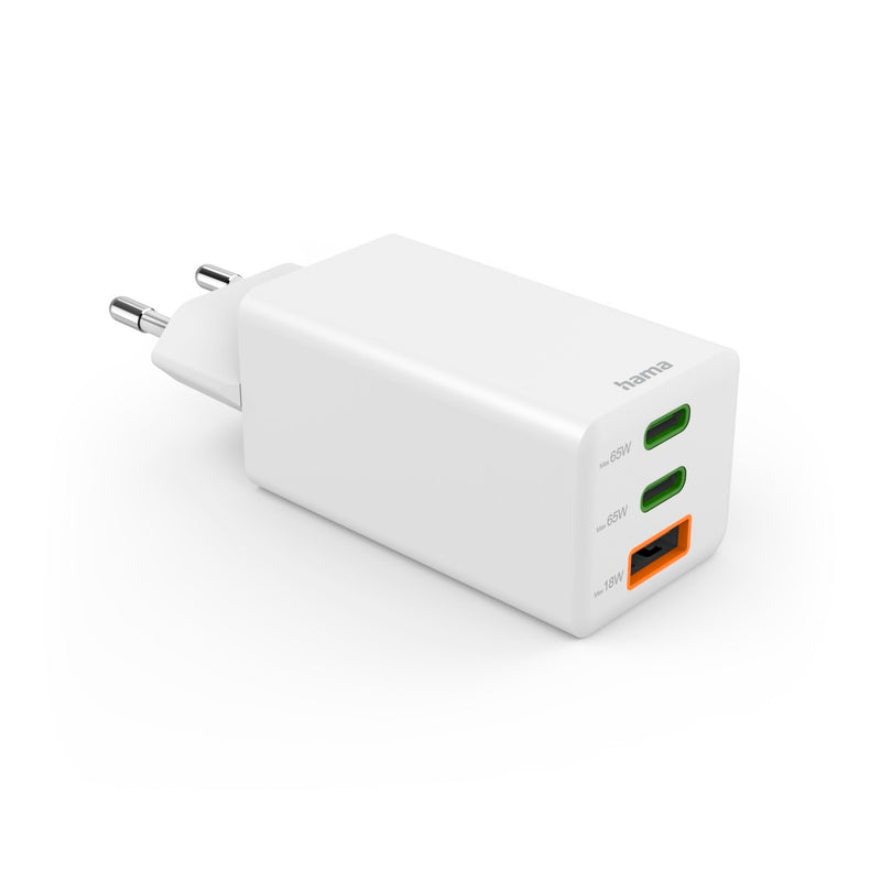 Hama Schnellladegerät 2x USB-C, 1x USB-A, Mini-Ladegerät, PD, 65 W, Weiss