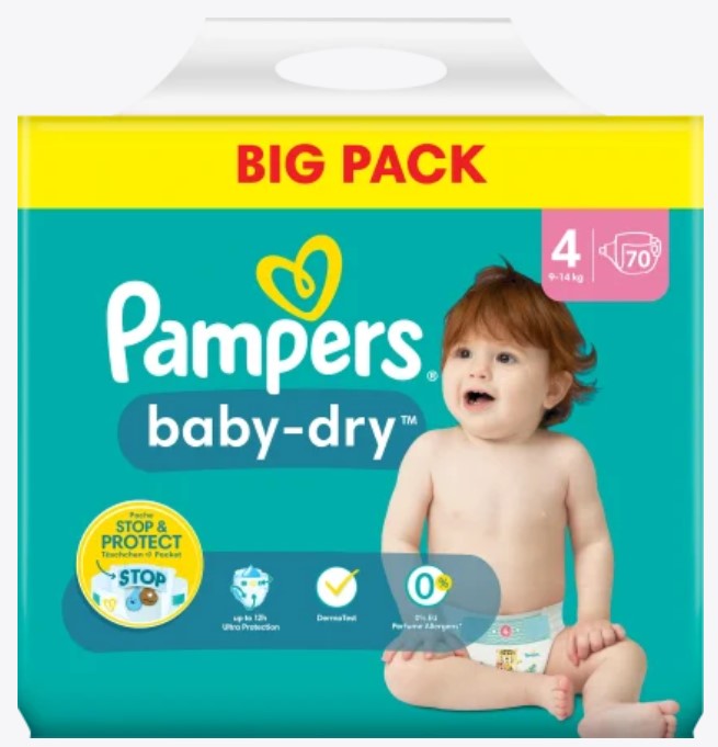 Pampers Windel Baby-dry Windeln Gr. 4 (9-14 kg) Big Pack