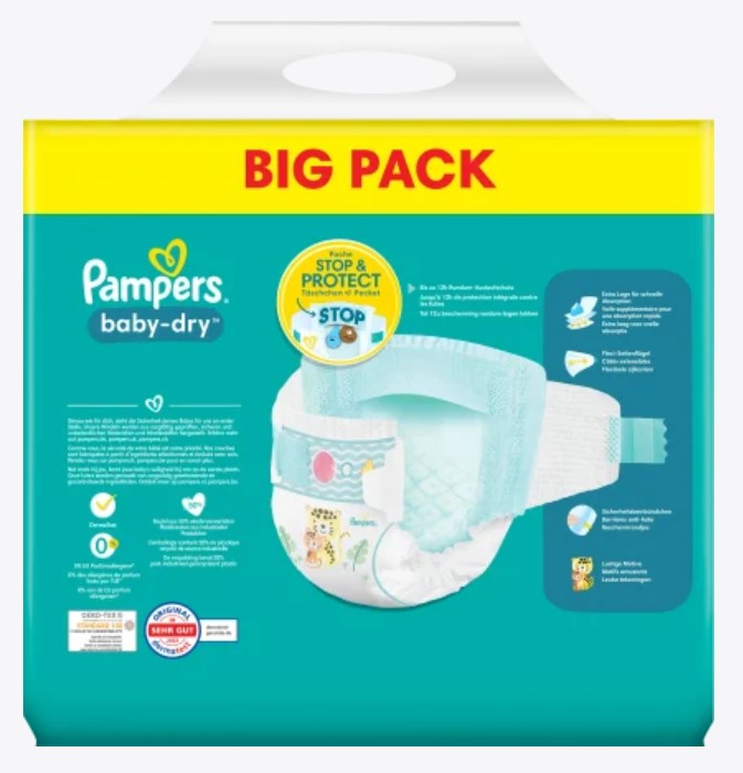 Pampers Windel Baby-dry Windeln Gr. 4 (9-14 kg) Big Pack