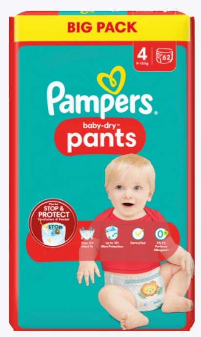 Pampers Pants Baby-Dry Pants Gr.4 9- 15kg A 62 Stk.