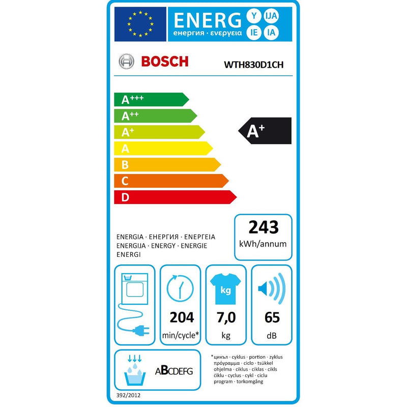 Bosch tumble sèche-linge 7 kg wth830d1ch