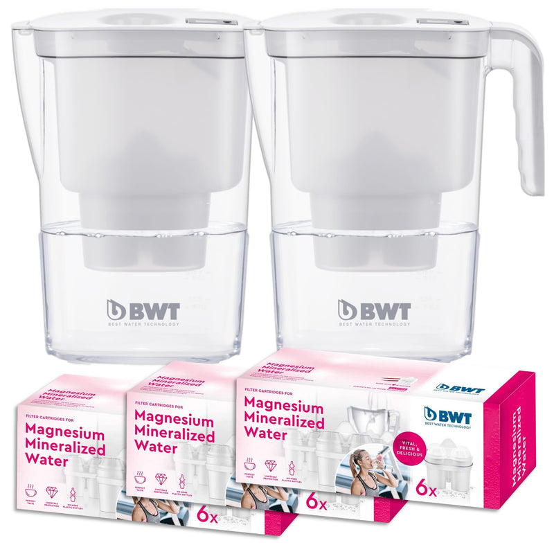 BWT Tischwasserfilter Set - 2x Vida White Krug, 18 Magnesium Kartuschen