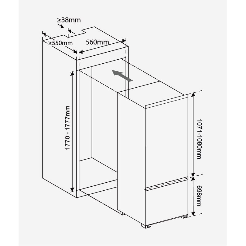 CEEM Einbaukühlschrank CI 249, CH-Norm, 249 L, 178er Nische, Schlepptür