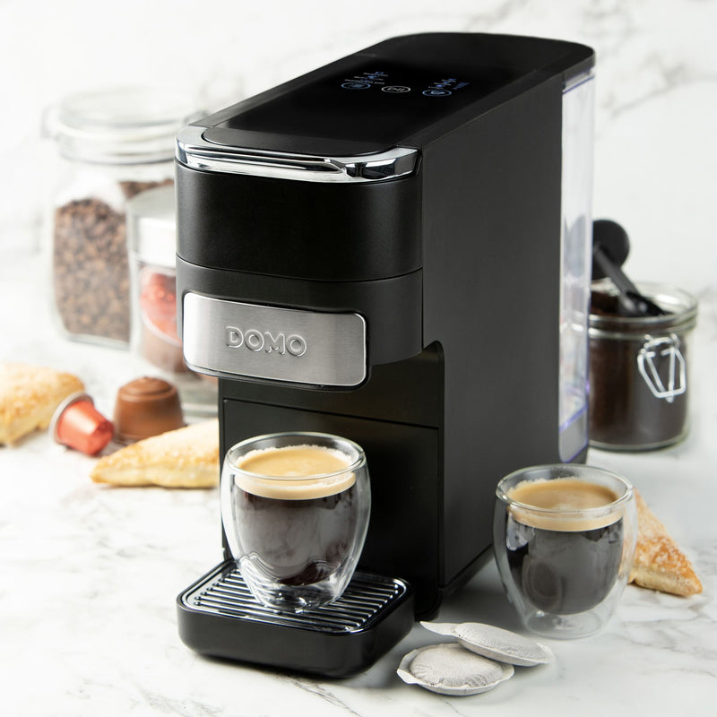 Domo Kaffeemaschine 4-in-1 für Nespresso und Dolce Gusto-Kapseln, ESE Pads und gem. Kaffee DO748K