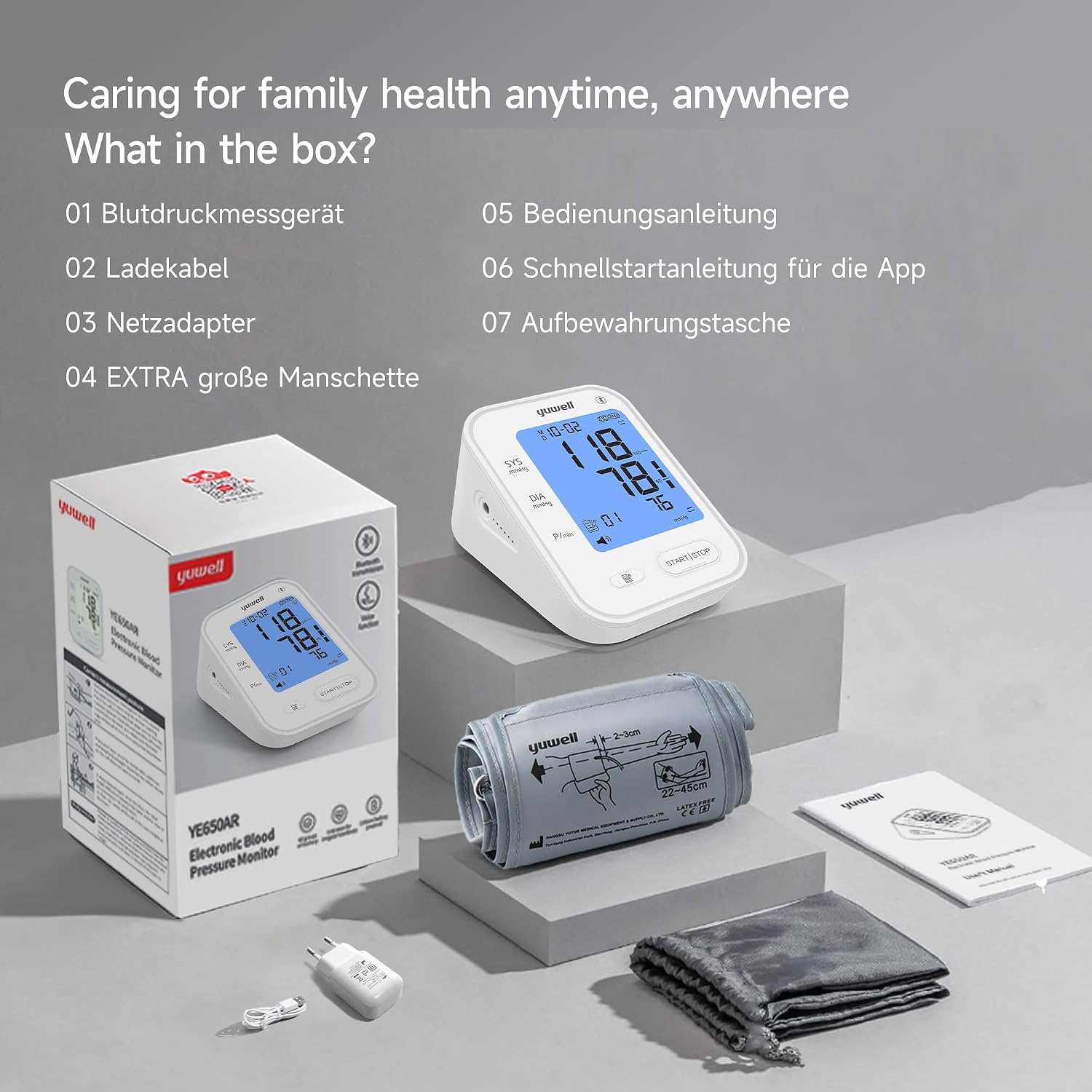Yuwell Blutdruckmessgerät Oberarm YE650AR