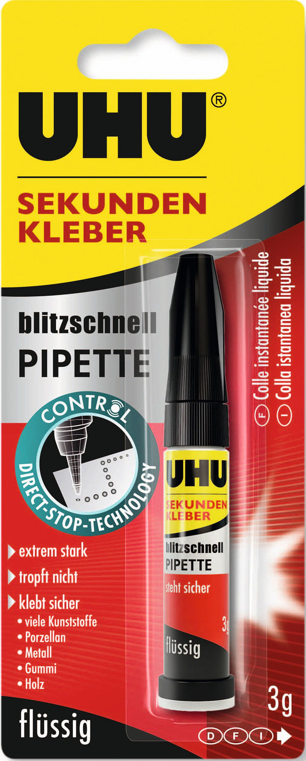 Uhu Klebstoff Sekundenkl.Blitzsch.Pipette 3G Blister