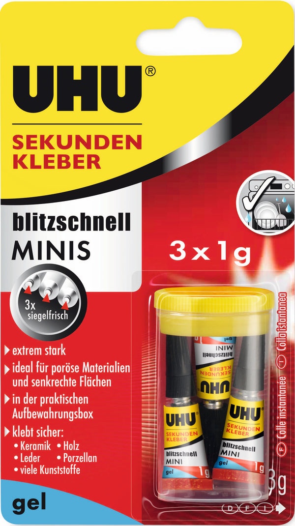 Uhu Klebstoff Sekundenk.Blitzsch.m2nis Gel 3X1G Blister
