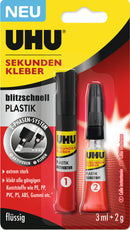 UHU Sekundenkleber blitzschnell Plastik flüssig 2g+3ml