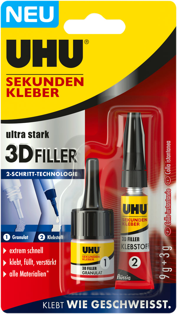 UHU Klebstoff Sekundenkleber K 3D-FILLER 9G + 3G