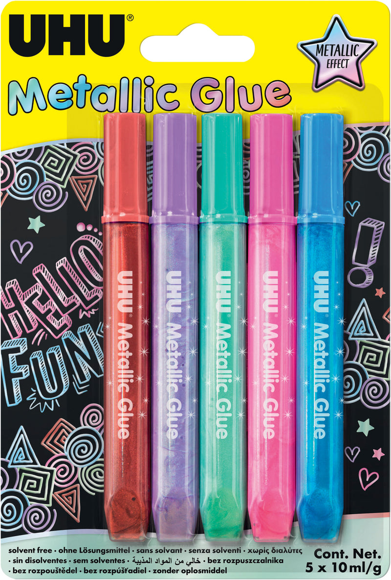 UHU Glitzerstifte Glitter Glue Metallic 5x10ml