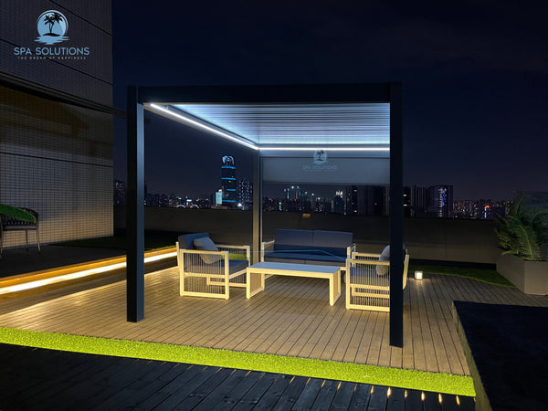 SPA Solutions Sky Pergola Skymotion Led Aluminum Pergola 3m x 4m motorized wall mounting 4M