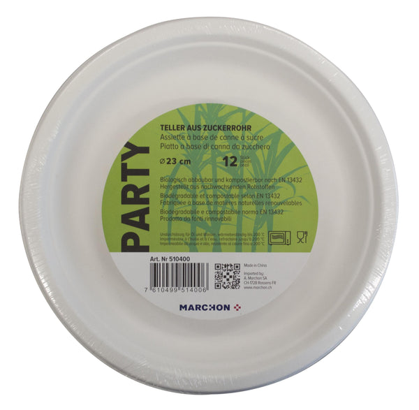 PARTY Teller rund 23 cm Zuckerrohr 12 Stück