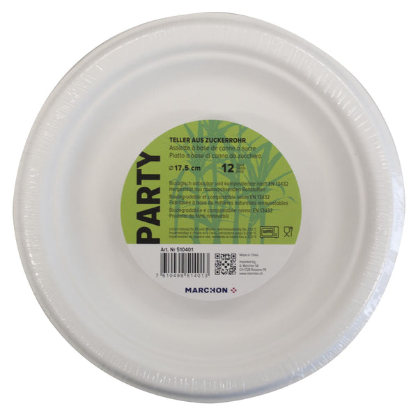 PARTY Teller rund 17.5 cm Zuckerrohr 12 Stück