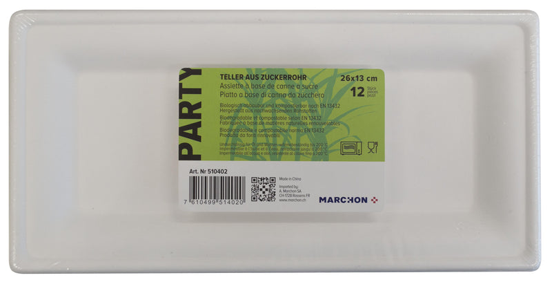 PARTY Teller rechteckig 26x13 cm Zuckerrohr 12 Stück