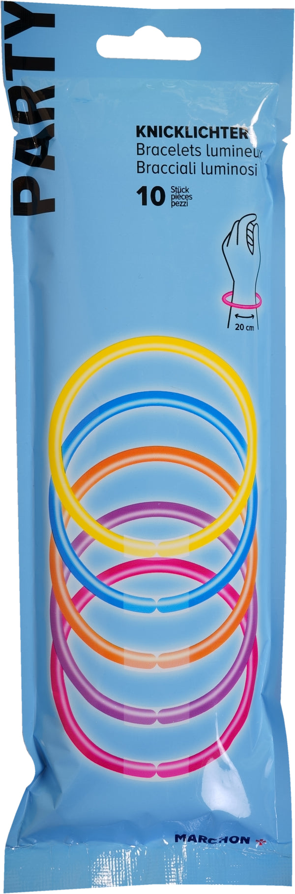 PARTY Leuchtarmband Knicklicht-Armband 20 cm 10 Stück assortiert