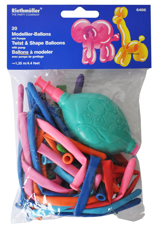 Riethmüller Ballon Modellierballon 135 cm mit Pumpe 20 Stück