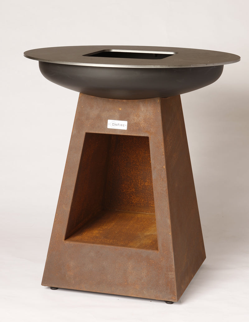 OnFire Feuerstelle BBQ 95x86 cm mit Holzlager Cortenstahl