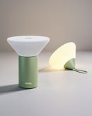 Sompex table and pedal lamp Mikono, olive green, battery plastic, dimmable, 2 light colors