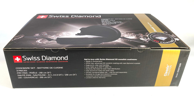Swiss Diamond Bratpfanne 3er Set: Bratpfanne & Sauteuse mit Deckel Ø 28 cm XD Classic + Induktion