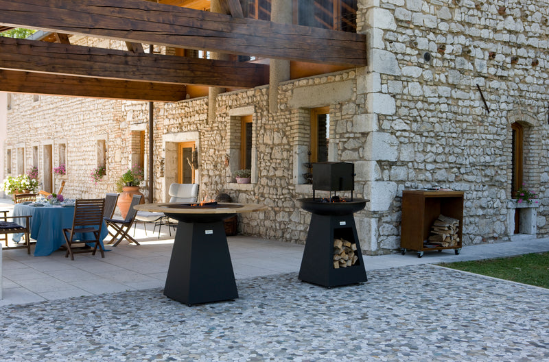 BBQ de cheminée onfire 95x86 cm avec entrepôt en bois poudre noire -coated
