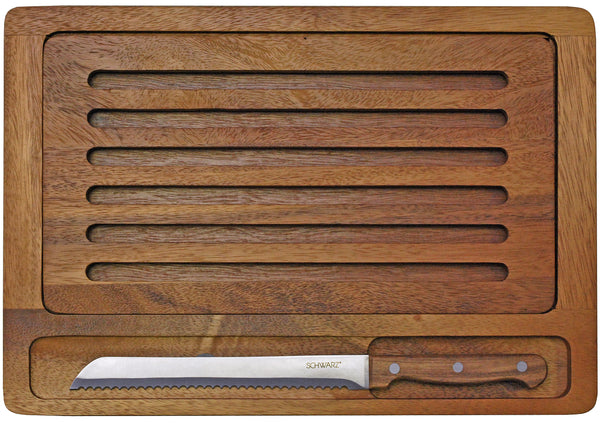 Schwarz Brotbrett und Brotmesser Gitterbrotbrett & Brotmesser aus Acaciaholz 27.3x38.5x2.5 cm
