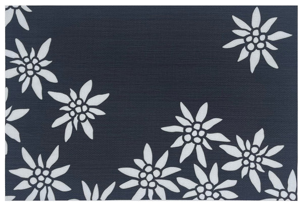 Heidi Cheese Line Tischset Edelweiss 45x30 cm schwarz mit weissen Blumen