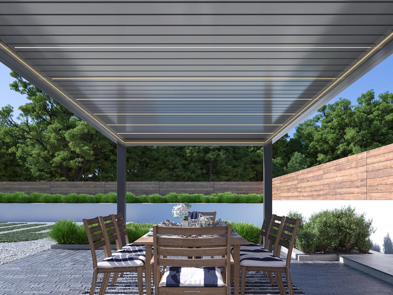 Spa Solutions Sky Pergola SkyMax Ultra Aluminium Pergola LED 3m x 8m motorisiert Wandmontage 3m