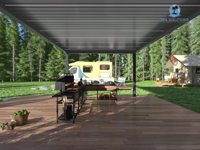 Spa Solutions Sky Pergola Skymax Ultra Aluminum Pergola LED 3M x 5m motorized wall mounting 5m