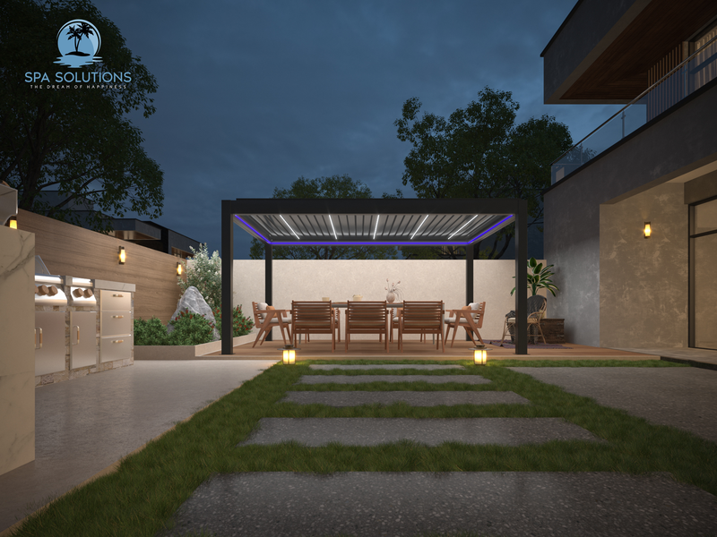 Solutions spa ciel pergola skymax ultra en aluminium pergola LED 4m x 5m Moup de mur motorisé 5m