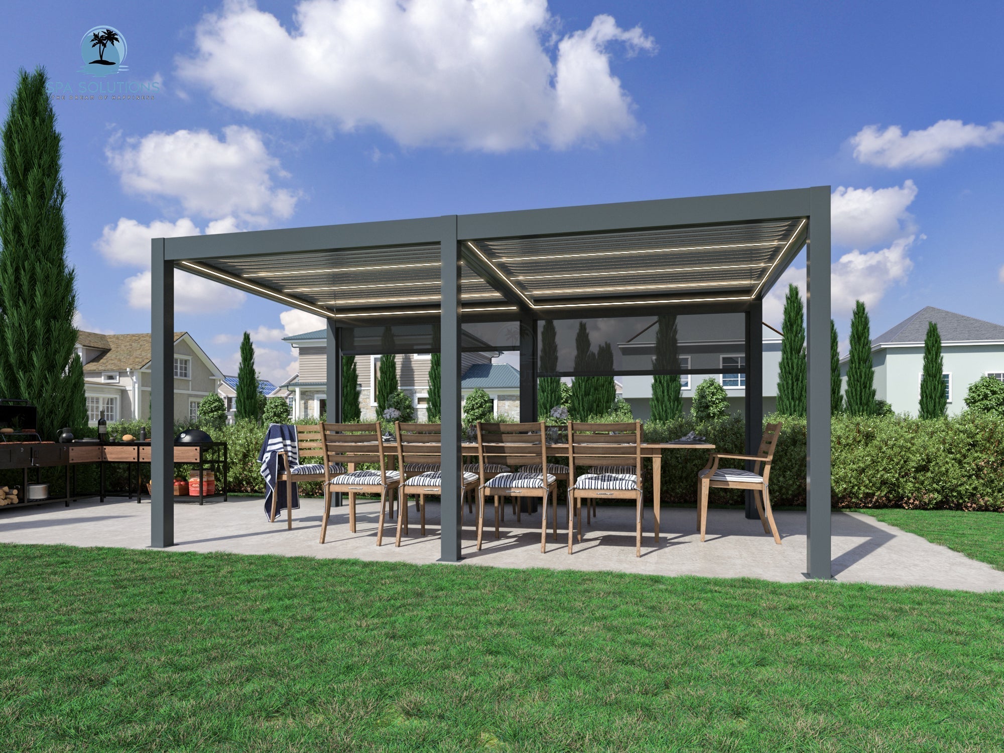 SOLUZIONI SPA Sky Pergola Skymax Ultra Aluminio pergola LED 4M X 7M Montaggio a parete motorizzato 7m