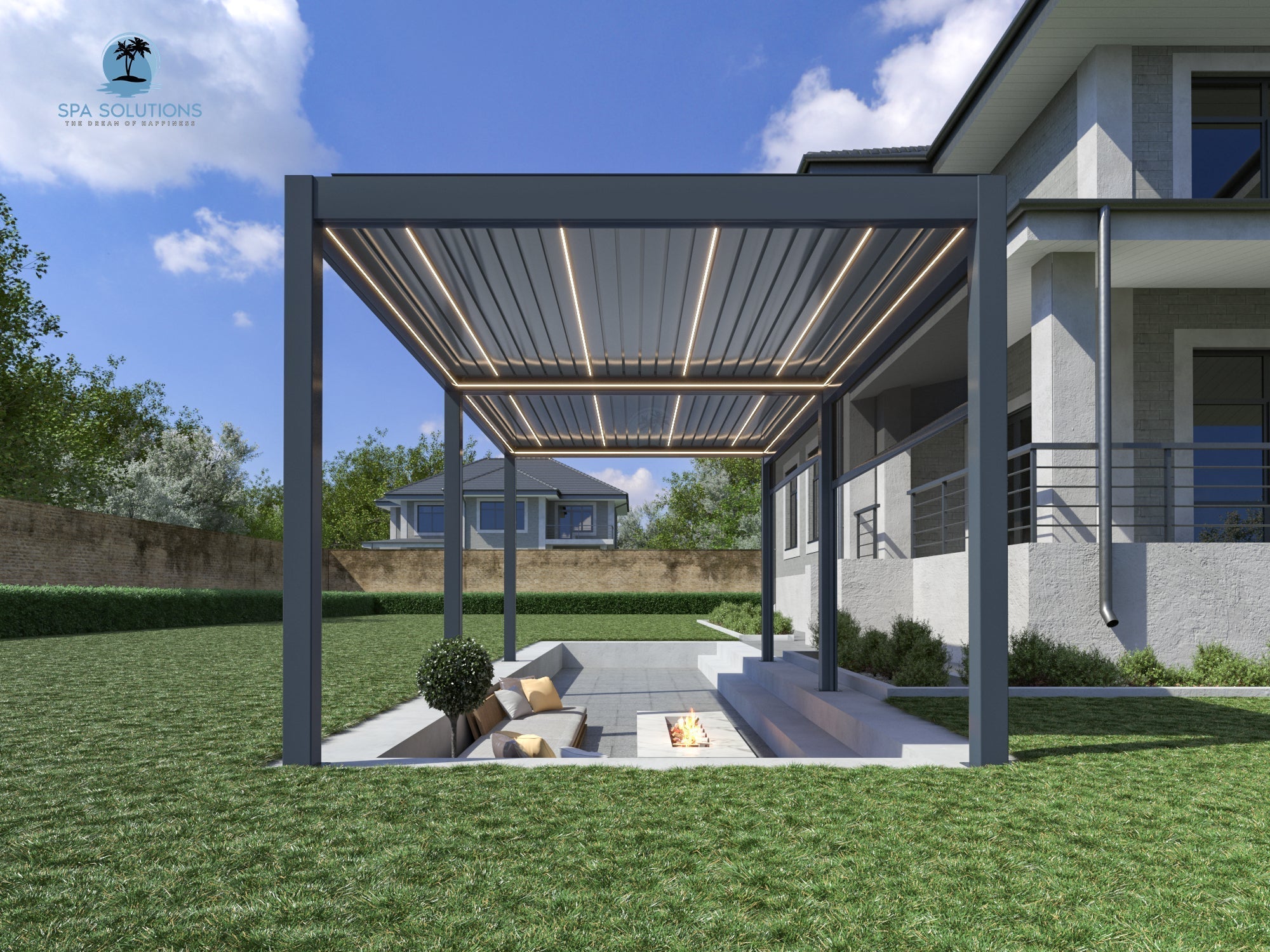 Solutions de spa ciel pergola skymax ultra en aluminium pergola LED 4m x 7m Mouin moteur 4M