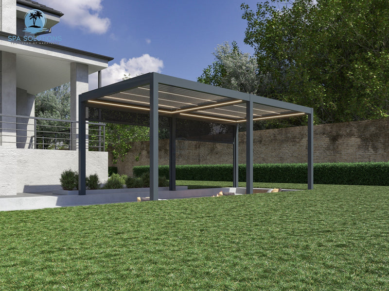 SOLUZIONI SPA Sky Pergola Skymax Ultra Aluminio pergola LED 4M X 7M Montaggio a parete motorizzato 4m