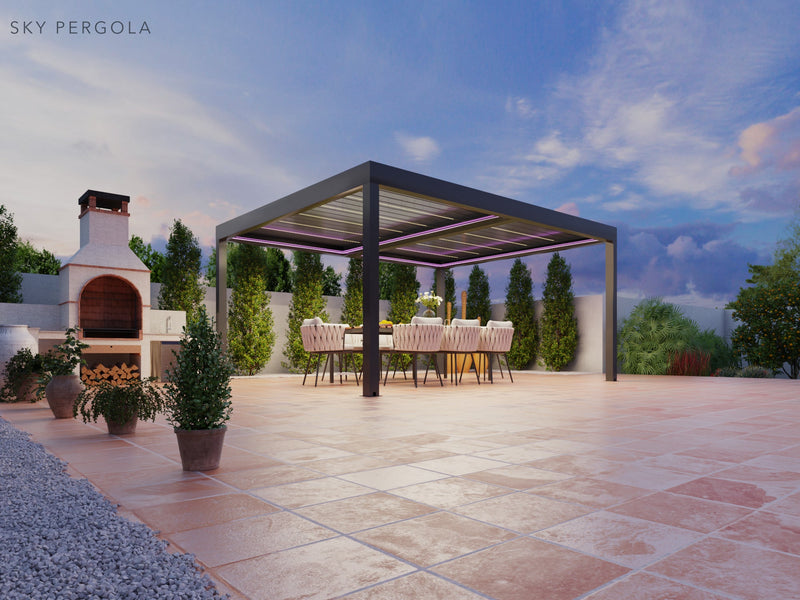 SOLUZIONI SPA SKY PERGOLA SKYGRAND MASTER ALLUMINUM PERGOLA LED 5M X 5M MOTORE