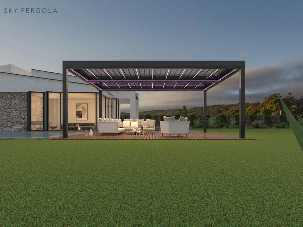 Spa Solutions Sky Pergola Skygrand Master Aluminum Pergola LED 6m x 7m motorized wall mounting 7m