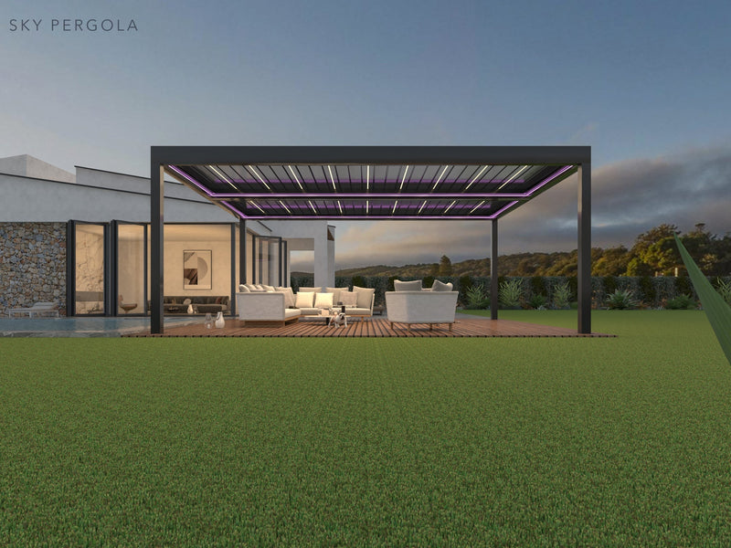 Spa Solutions Sky Pergola SkyGrand Master Aluminium Pergola LED 6m x 7m motorisiert Wandmontage 6m