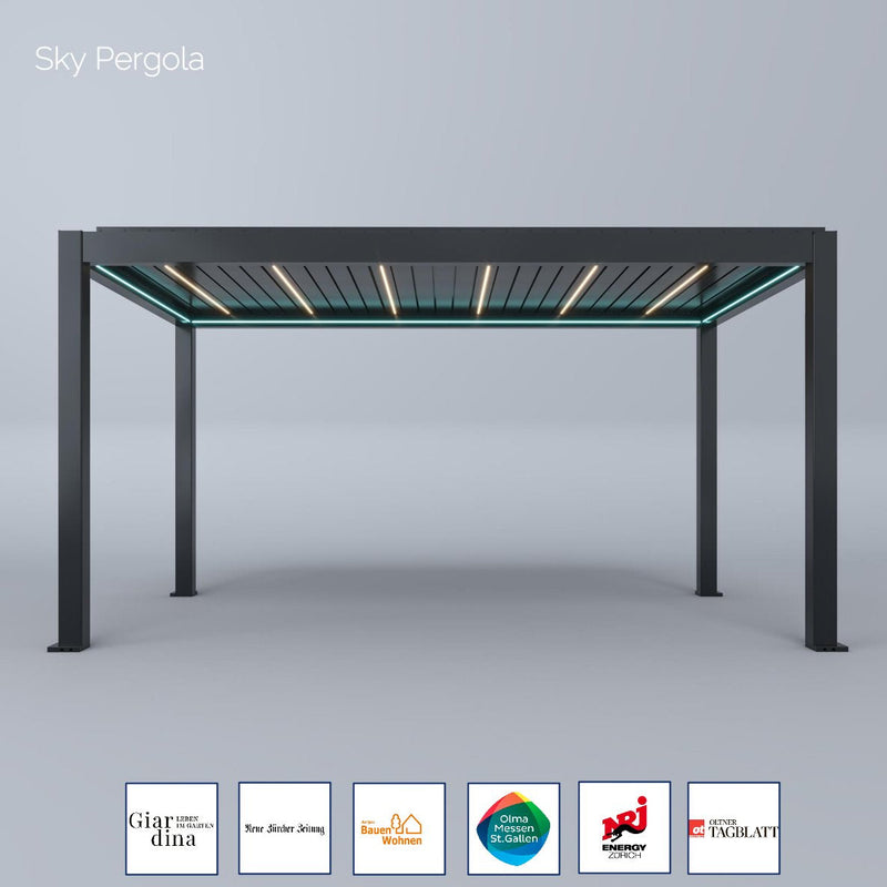 SOLUZIONI SPA Sky Pergola Skymax Ultra Alluminio LED pergola LED 3M X 5M Montaggio a parete motorizzato 5m