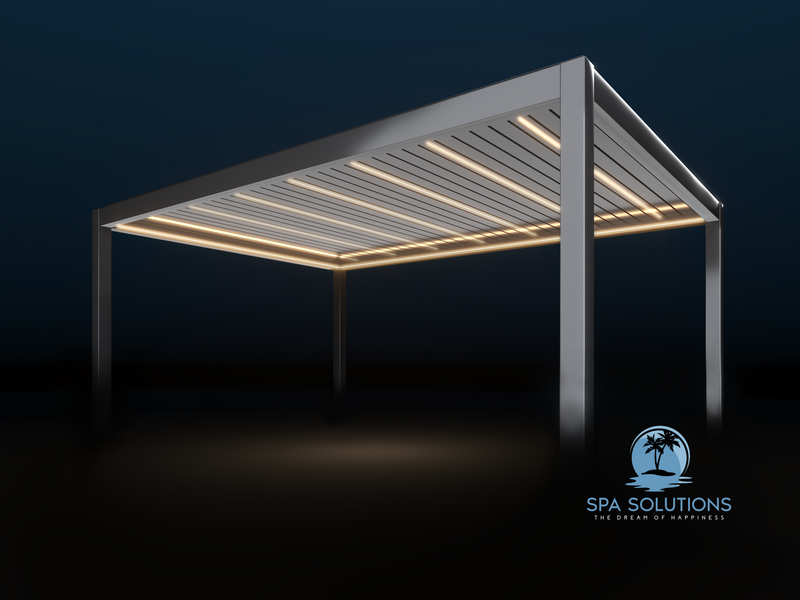 Spa Solutions Sky Pergola Skymax Ultra Aluminum Pergola LED 3M x 5m motorized wall mounting 5m