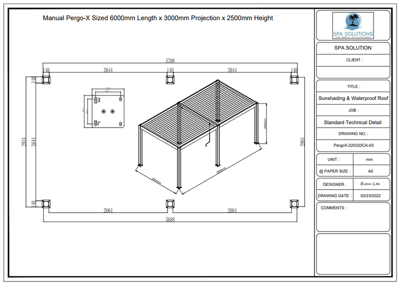Spa Solutions Sky Pergola Skylite Eco Aluminium Pergola LED 3M x 6M