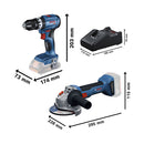 Bosch Professional Baugeräte 2Tool Kit GSB 18V-45 + GWS 18V-8 + 2xGBA 4.0 Ah + GAL 18V-40 + Werkzeugtasche