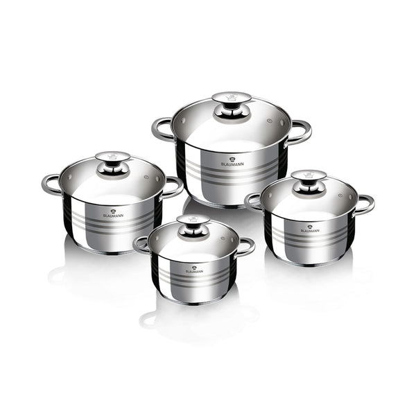 Blaumann kitchen need saucepan set 6.1l/3.6l/2.6l/1.9l stainless steel gourmet line