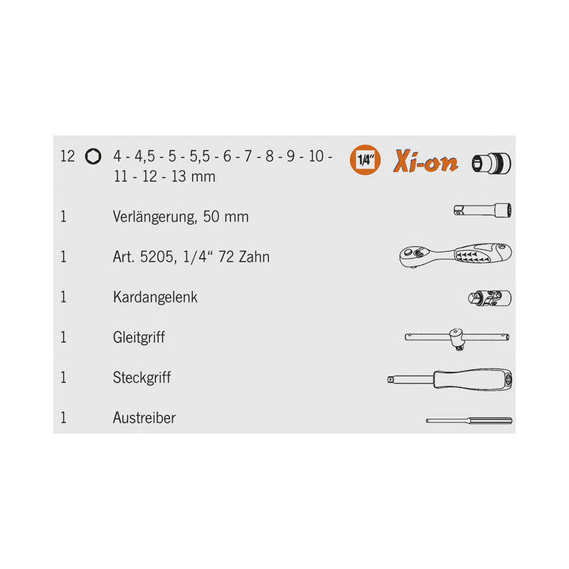 PROJAHN Zubehör Werkstatt Xi-on 1/4" Steckschlüssel Satz 18tlg