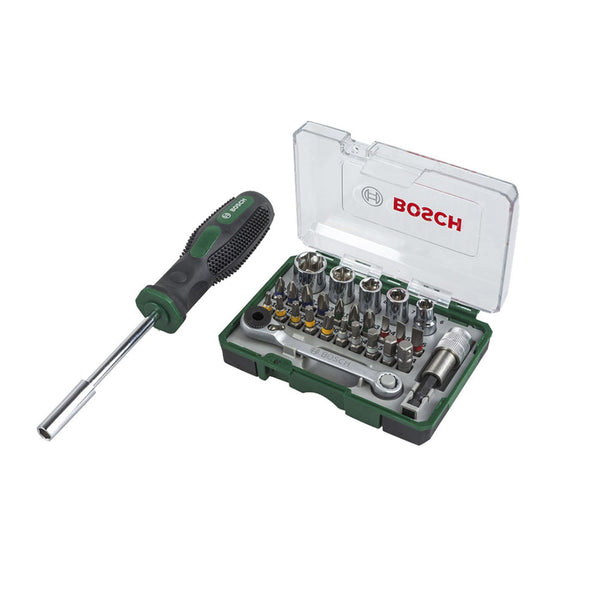 Bosch Professional Zubehör Baumaschine 27-teiliges Mini-Ratschen-Set + Handschraubendreher