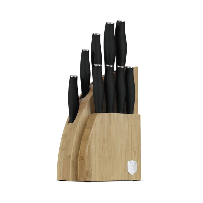 Berlinger Haus Küchenbedarf Haus 10-teiliges Messerset mit Bambus Messerblock Black Silver Collection