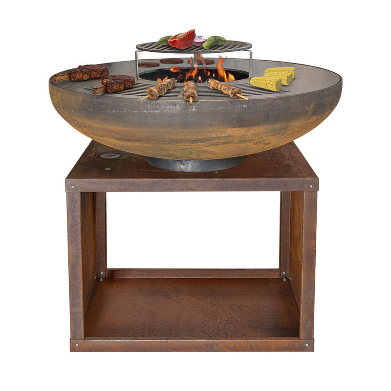 Mr. Grill Fire Bowl Rusty 100 cm avec compartiment en bois