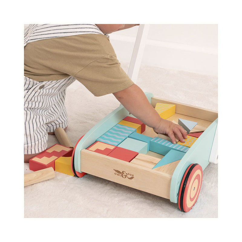 OWL & FOX Kinderzimmer Holz Lauflernwagen mit Bausteinen FSC