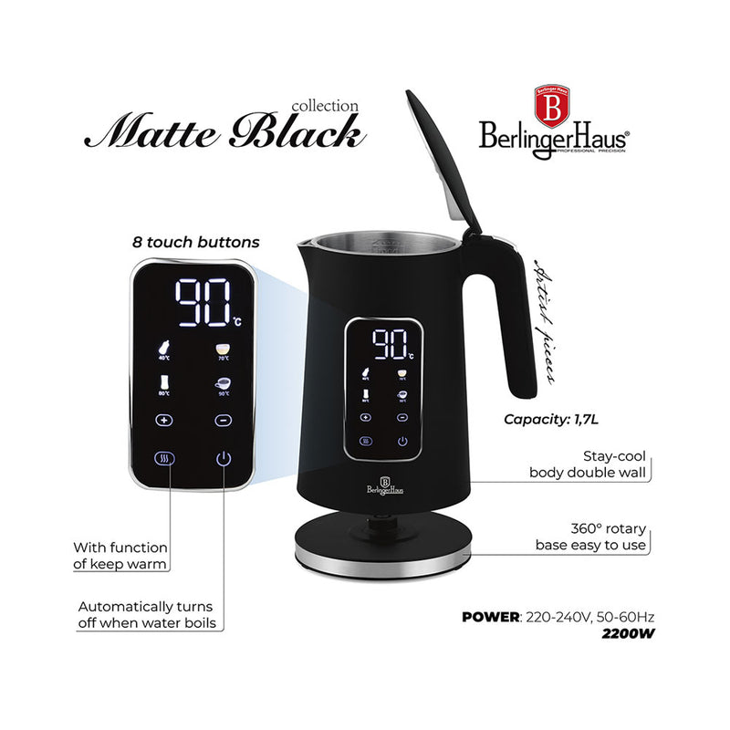 Berlinger Haus Küchenbedarf Haus Wasserkocher mit Digitalanzeige Black Vantage Collection